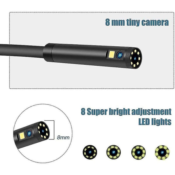 Teollisuusendoskooppi, kaksinkertaisen pään endoskooppi tarkastuskameralla, 1080p HD kaksoisobjektiivi digitaalinen endoskooppi, 4,3 tuuman LCD-näyttö, IP67 vedenkestävä, 8 LED-valolla