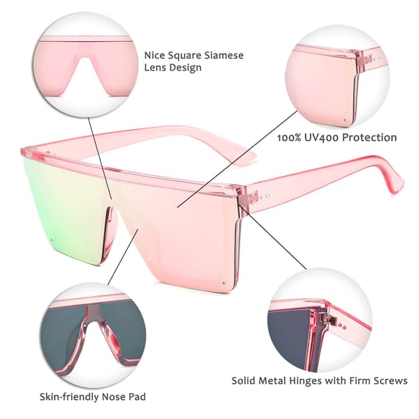 Kvinner Menn Flat Top Shield Solbriller Oversized Square Rimless Shades UV400
