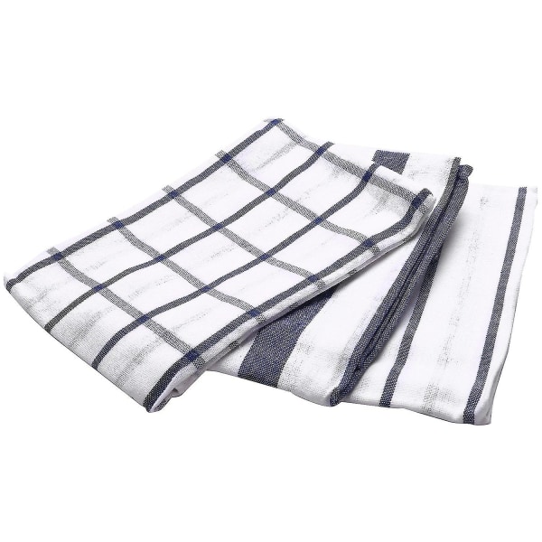 3 stk høykvalitets blå, hvit rutete stripete kjøkkenhåndkle kjøkkenhåndkle serviett duk 100% bomull
