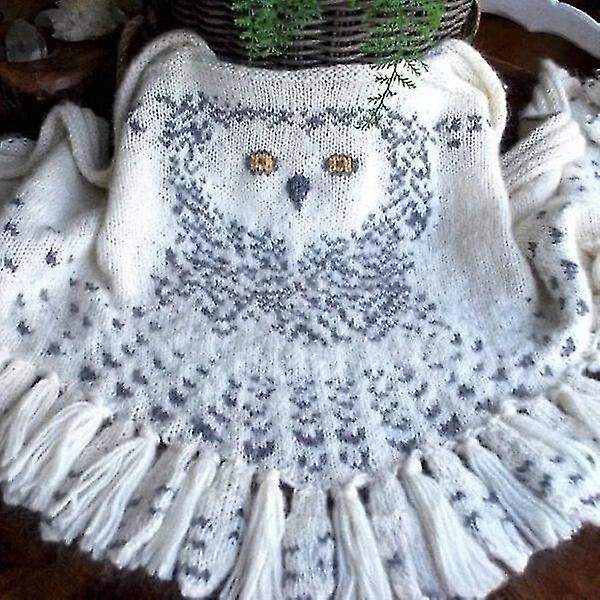 120cm Retro Ugle Sjal, Hedwig Strikke Mønster Tyk Varmt Vinter Sjal, Wrap Tassel Sjal Strikkede Dame Sjal