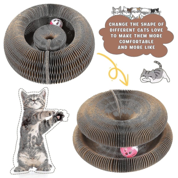 Katteleke, sammenleggbart rundt magisk orgel Kattskrapebrett, 2-i-1 skrapematte, kattepapp med klokke (grå)