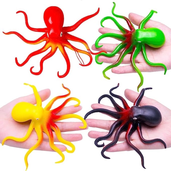 4 stycken gummibläckfiskfigurer Ocean Octopus Realistisk plastsquish