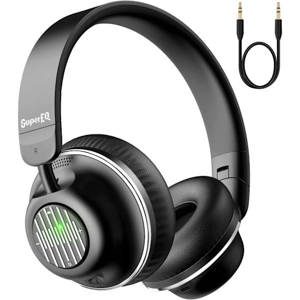 Aktiv støyreduserende hodetelefoner, SuperEQ S2 Bluetooth-hodetelefoner med ledning og Wi black