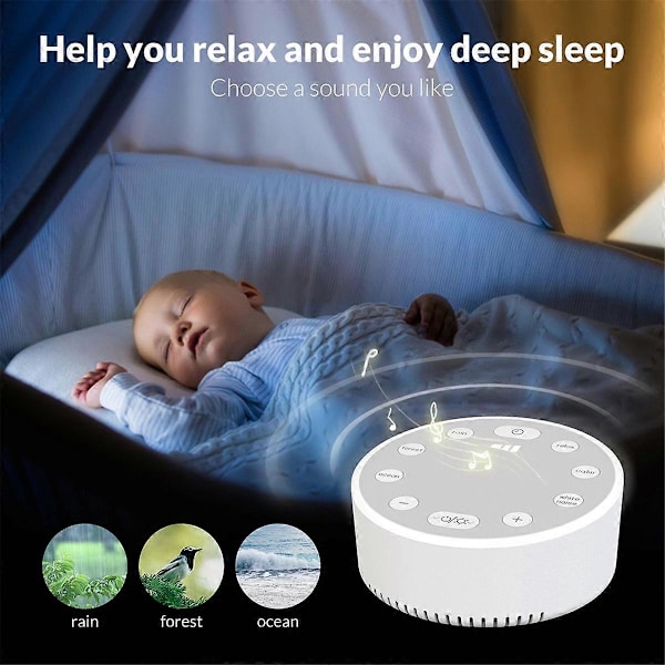 Baby Hvit Støy Maskin USB Oppladbar Hvit Støy Lydmaskin Baby Søvn Lydspiller Nattlys for Hjemmekontor