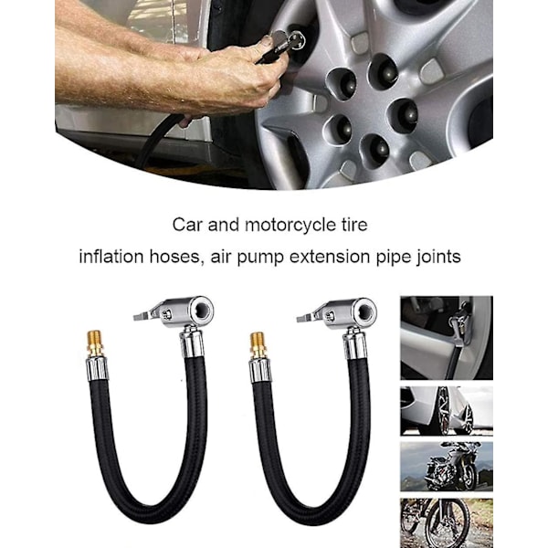 35cm Inflator Slange Adapter, 2-delt Flettet Inflator Slange Med Dyseadapter Til Opblæsning af Cykel-, Motorcykel- og Bil Dæk.