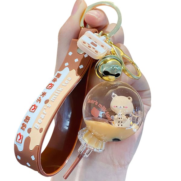 Menn Kvinner Kreativ Interessant Floating Milk Tea Brown Bear Lucky Bottle Nøkkelring nøkkelringer