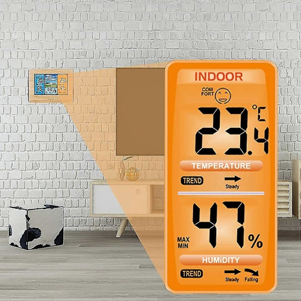 Trådlös väderstation, temperaturbarometer digital utomhus väckarklocka, barometertryck (elfenben)
