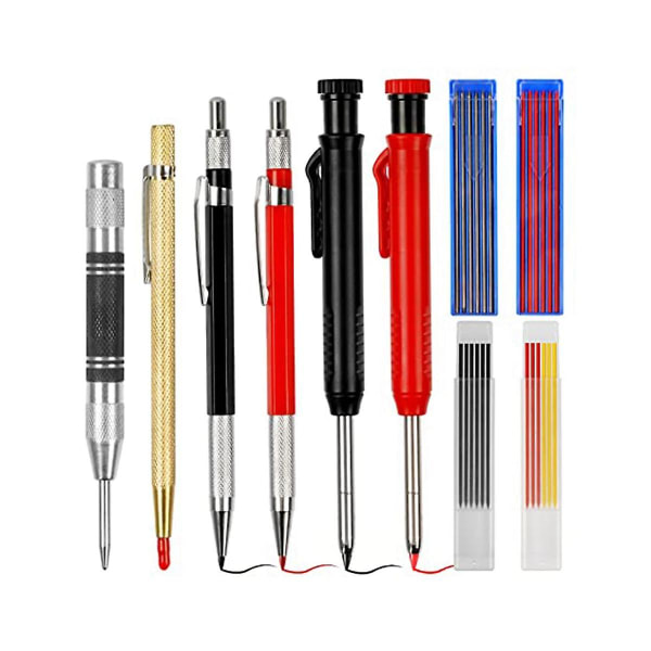 10 Pack Carpenter blyant med spidser, mekaniske Carpenter blyanter sæt med 36 refills, dybt hul