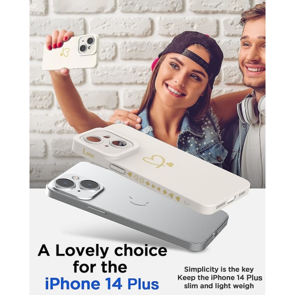 Iphone 14 Plus Case Silikone Hjerte Side 6,7 tommer, hvid