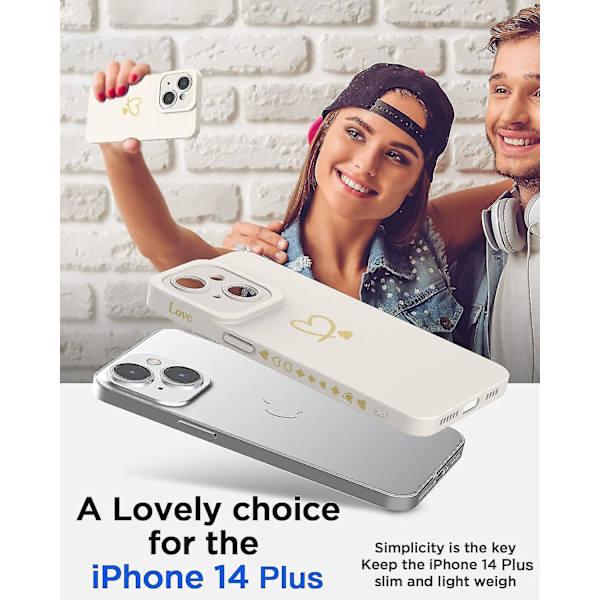 iPhone 14 Plus Silikondeksel Hjerte Side 6,7 Tommer, Hvit
