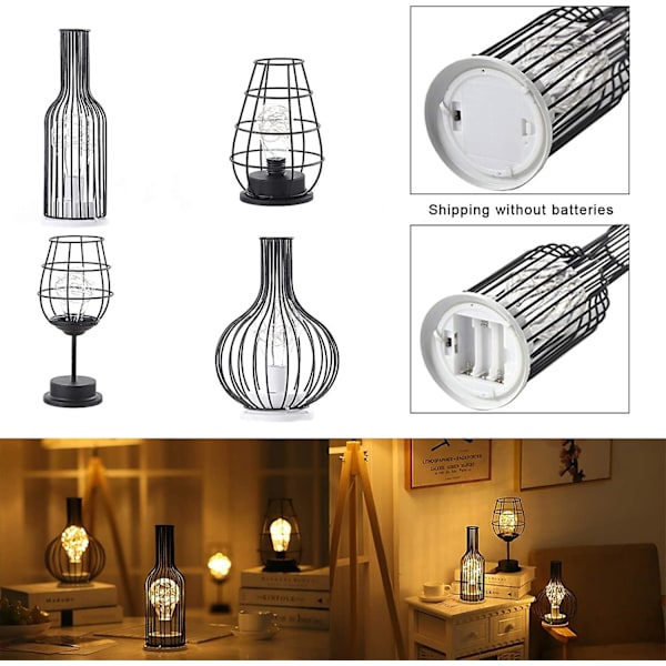 Dekorativ Bordlampe, Retro Bordlampe, Bur, Natlampe, Retro, Batteridrevet, Vinflaske Stil Soveværelses Bordlampe 1 stk