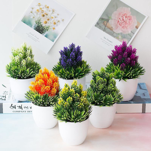 Konstgjorda blommor + Vas Falska växter Bonsai Litet träd Krukväxt Prydnad Deko Heminredning Bröllop Trädgård Höstdekor Lantgård Style 1- purple