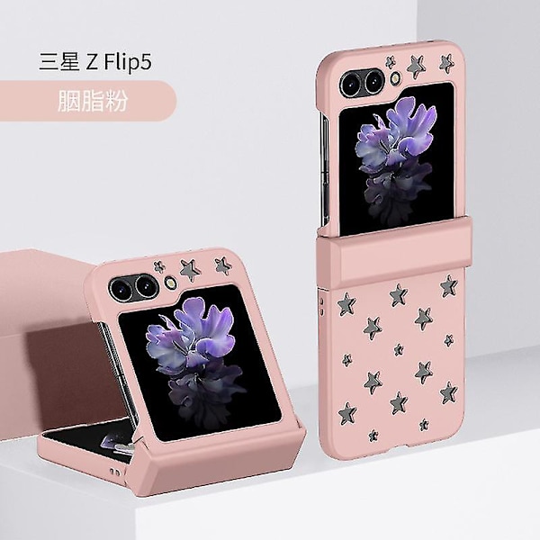 Z Flip 5 Etui, Etui Kompatibel Samsung Galaxy Z Flip 5 Med Hængselbeskyttelse & Stjerneformet Kølehul Pink