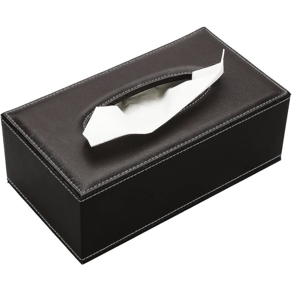 Læder Tissue Box Holder Tissue Dispenser Box For Home Car Decoration-sort (stor, Tabby Brown)