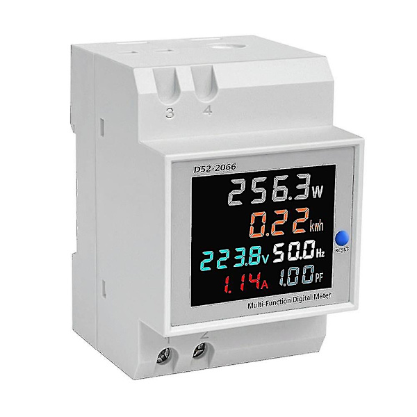 D52-2066 Din-skena Multifunktionsmätare Färgglad LCD-display Spänning Ström Aktiv Effekt Frekvens Elektrisk Energimätning Övervakningsenhet--
