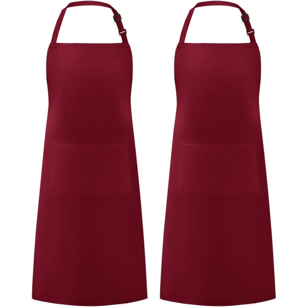 2-pack justerbart haklappsförkläde Vattentät rem 2 fickor Matlagning Köksförkläde för grillmålning Kvinnor Män Kock Mörkröd