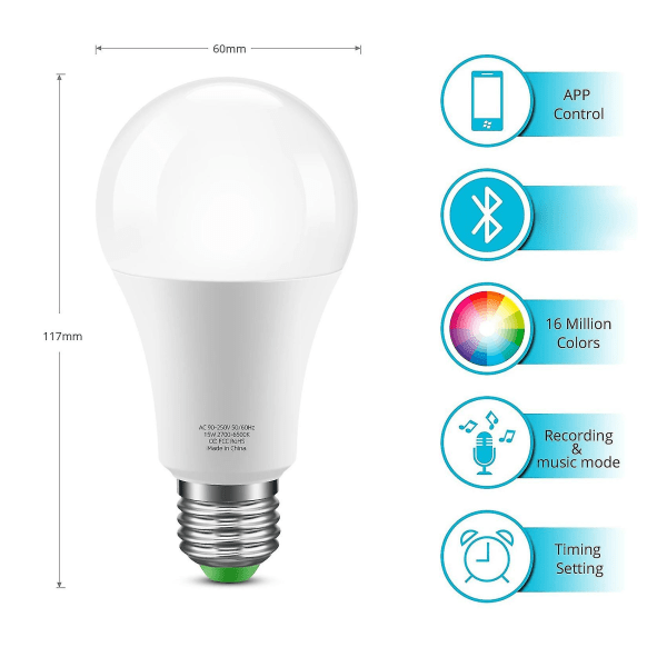 Smart Pære Wifi Bluetooth 5.0 Uten Hub Dimbar Musikk Synkronisering