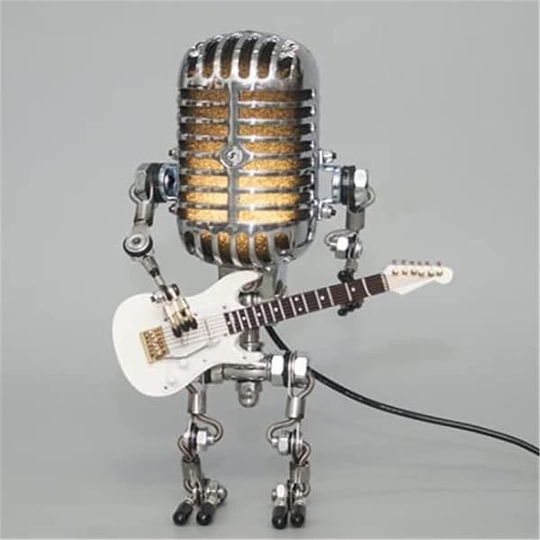 Mikrofonrobotgitarrlampa, retro cool söt rolig steampunk
