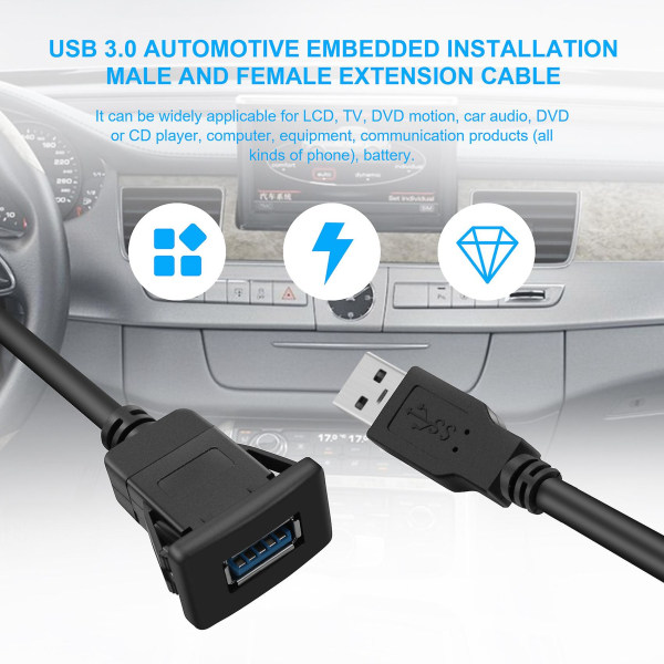 1m pistorasia kaapeli Usb 3.0 Auto Car Flush Mount Uros Naaras Jatkokaapeli Kojelaudan Paneeli Neliö A