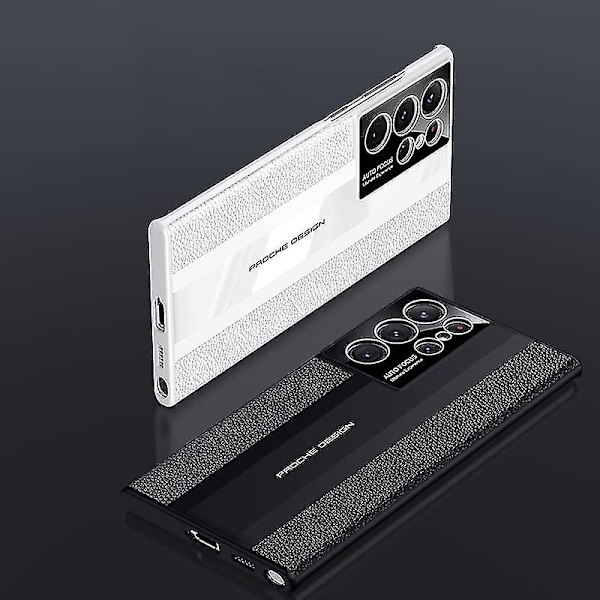 Ægte læder etui kompatibel med Samsung Galaxy S23 Ultra ægte læder bagcover ultratynd hård kofanger White