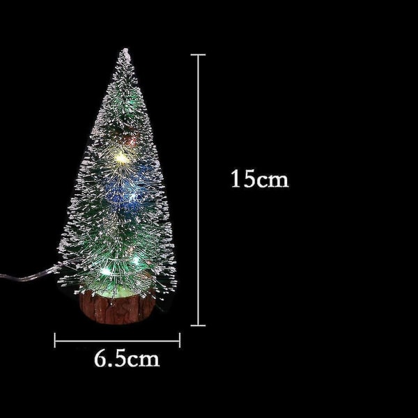 Mini desktop juletrær, 6 stk frostet sisal trær med trebunn, flaske børste trær julebord trær kompatible med hjemmeinnredning (grønn)
