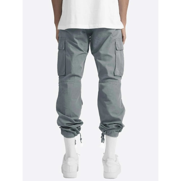 Komfortable arbeidsbukser i bomull og lin for menn, med flere lommer, avslappet passform, løse, baggy, lange cargabukser Grey 5XL