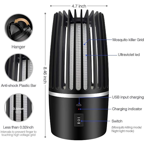Bug Zapper, UV Fly Zapper Elektrisk Myggdödande Lampa, Rec