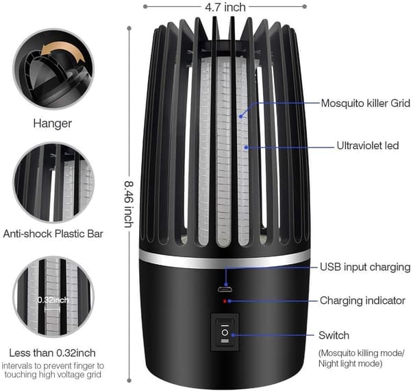 Bug Zapper, UV Fly Zapper Elektrisk Myggestikker Lampe, Rec