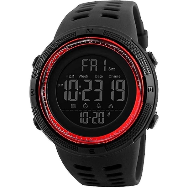 Men's Outdoor Sports Watch Digital Electronic Military Countdown Easy Read Watch With Leather Armband Waterproof Stopwatch Red Black1pcs