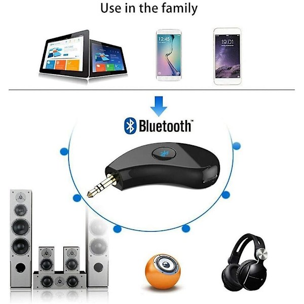 Bilstereo Bluetooth-adapter, Bluetooth-mottaker med 3,5 mm trådløs AUX-kontakt, for lydhøyttalersystem