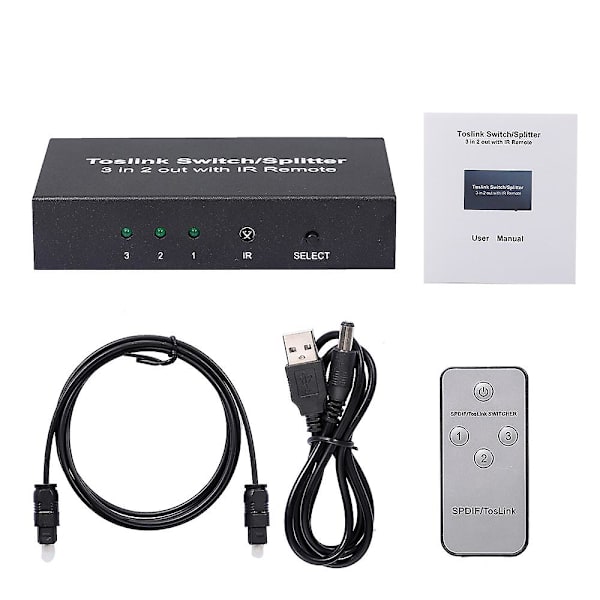 Nk-t32 3 i 2 ut Toslink-kabelomkopplare Splitter Spdif/toslink Optisk ljud 3x2 Switcher Spdif Splitter med IR-fjärrkontroll