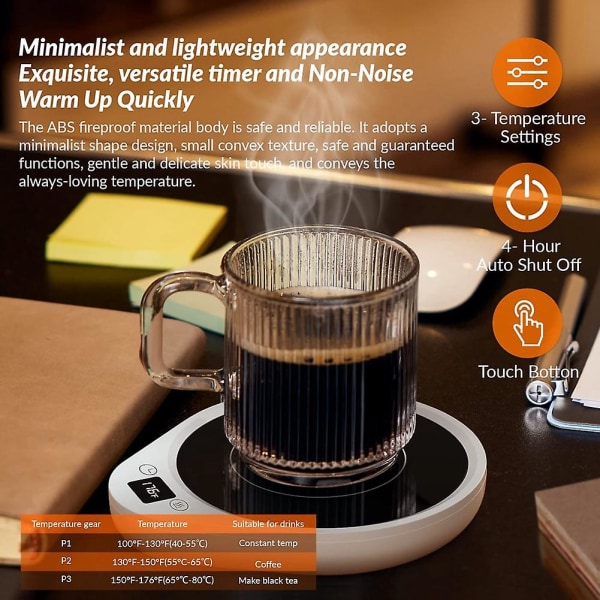 Krusvarmer, opgrader kaffevarmer og kopvarmer til skrivebord med 3 temperaturindstillinger, mere varmt Eu Pl