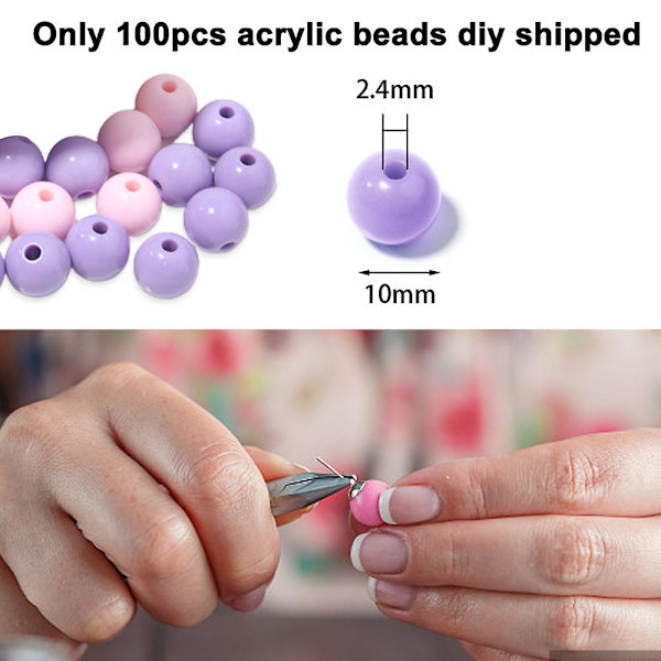100 st Runda Pärlor 10mm Släta Lösa Pärlor Distanspärlor Pärltillbehör för Pärlkonst Heminredning (2,4mm Hål)