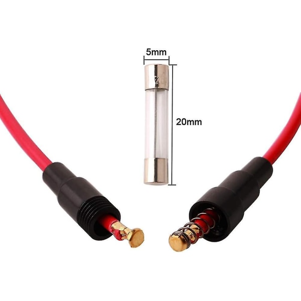 Yaju Professionell 5 X 20mm Agc Glasrörssäkringshållare Inline Skruvtyp Lock, 32v 20a Säkringsbox Med 16 Awg Tråd, För Snabbblåsande Glasrörssäkringar (svart