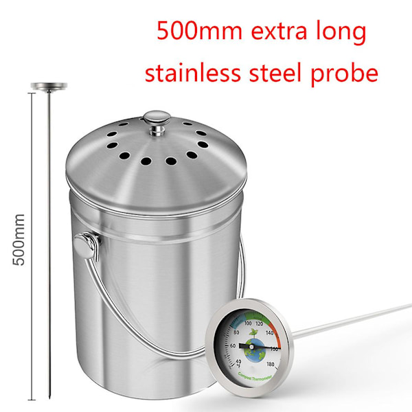 50cm Rustfrit Stål Kompost Jord Termometer Celsius Måling Have 40-180