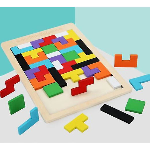 2 stk. Træpuslespil \"tangram Tetris\" - Lærende puslespil - Farverige trælegetøj til børn - Undervisningspuslespil - Lærende gavelegetøj