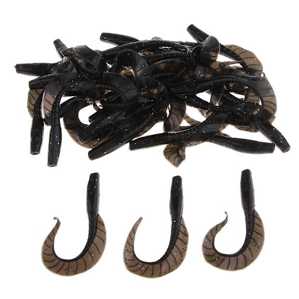30 stk Grub Worm Fiskeagn Jigghode Mykt Silikon Agnsvart