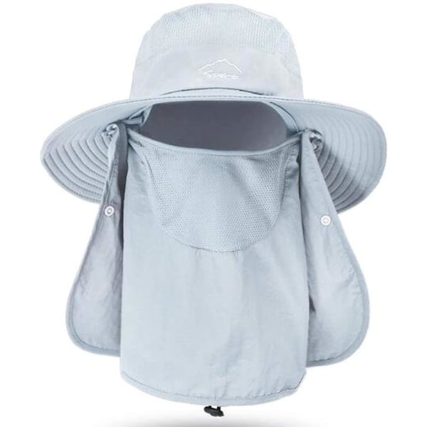 Fiskehat til mænd og kvinder, udendørs Uv-solbeskyttelse Bred skygget hat med ansigtsdæksel & nakkeklap Grey