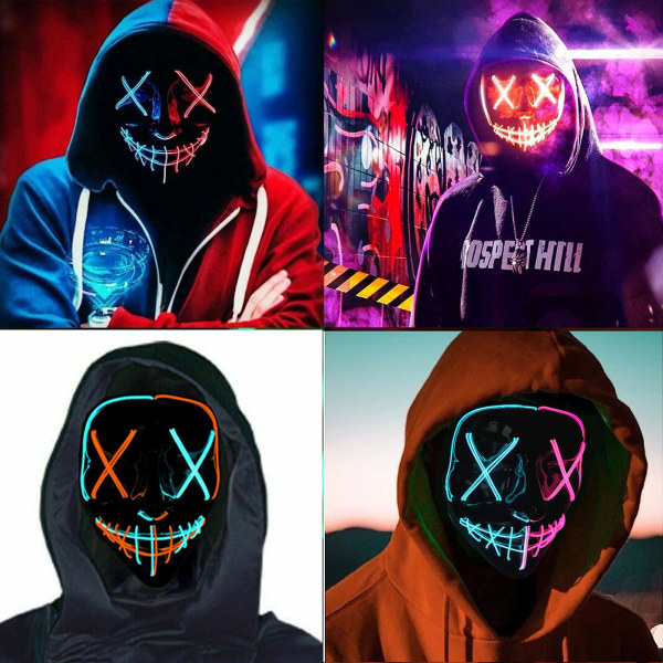 Mask LED Light up Mask Skræmmende maske til Festival Cosplay Kostume Maskerade Fest Karnevalsgaver