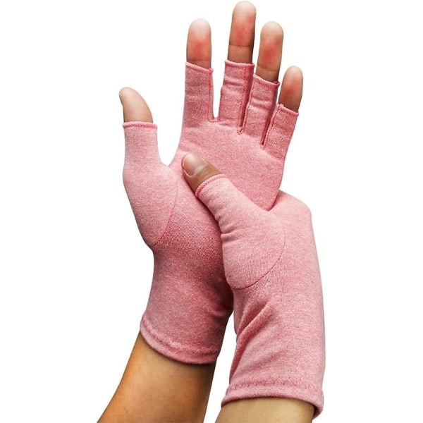 Anti-gigt handsker til kvinder og mænd - Kompressionshandsker til lindring af gigt, karpaltunnelsyndrom og skader - Fingerløse handsker til kvinder og fingerløse handsker Pink