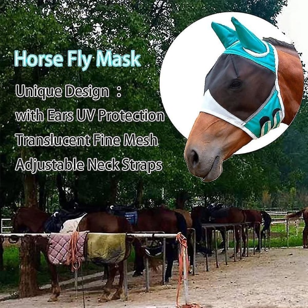 Hestefluemaske Super Comfort Hestefluemaske med øreselasticitet Hestefluemaske Uv-beskyttelse