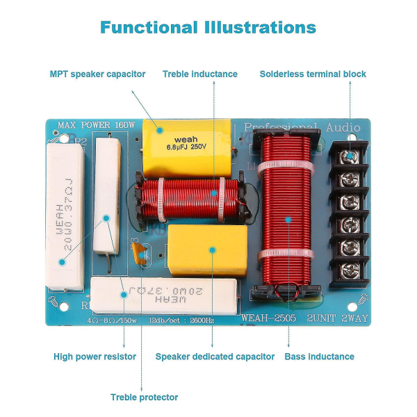 200w kaiutinjakosuotin 2-tie korkea-matala 8 ohmin taajuusjakaja 10 tuuman kaiuttimelle