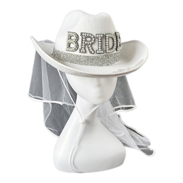 Pearl Bride Letter Cowboy Hat With White Veil Wedding Ceremony Cowgirl Hat