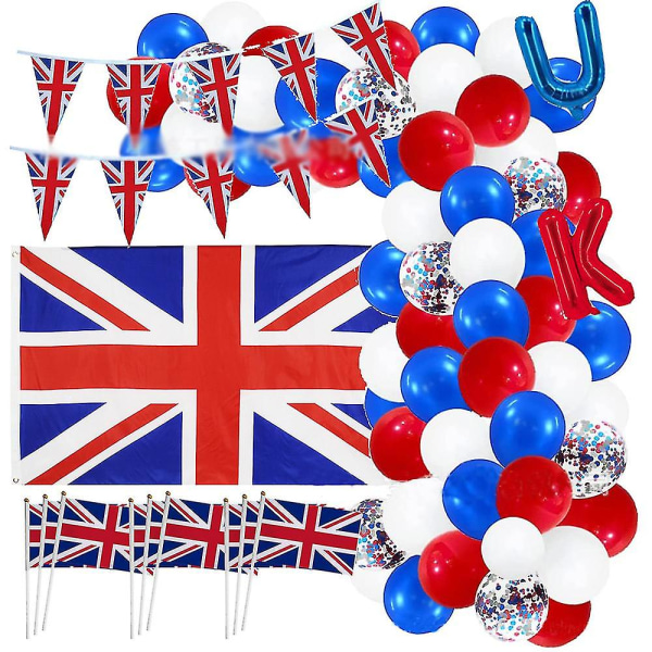 British National Day Holiday Union Jack-festtillbehör - 2023 Union Jack Handhållen Flagga, Bunting Vimplar och Ballonger Kit Set