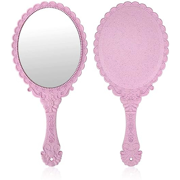 Handspegel Vintage Handhållen Spegel med Handtag Vanity Makeup Spegel T pink