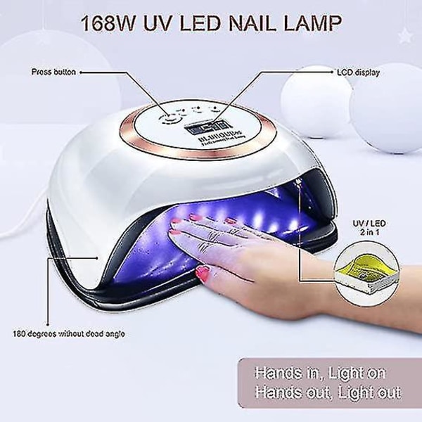 168w UV LED Gel Neglelampe Gel Polish Tørkerlampe 4 Timer Innstillinger