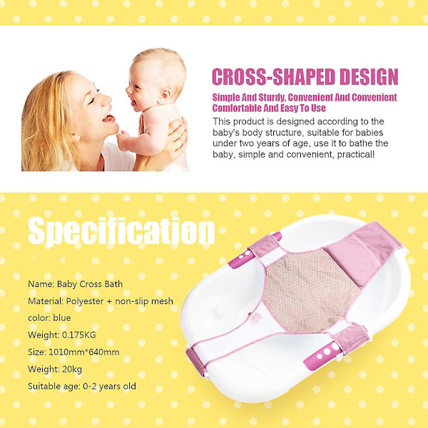 Nyfødt Baby Bade Sæde Støtte Net Badekar Sling Bruse Mesh Bade Vugge Ringe Til Kar (badekar Ikke Inkluderet)(blå) ,pink