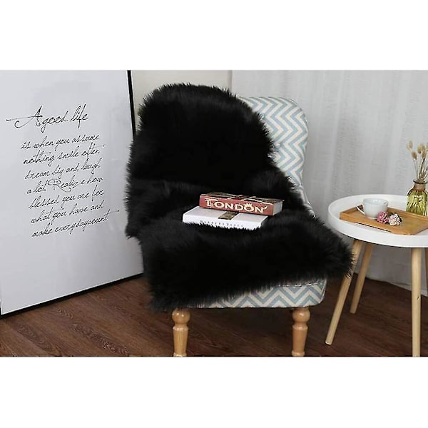 Falsk Lammeskind Fårskind Tæppe Imitation Lammeskind Tæppe Sofa Måtte (sort)