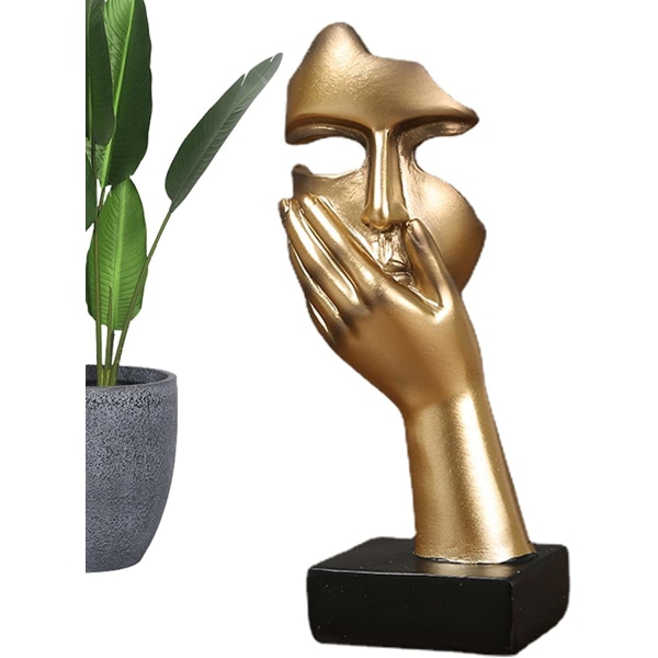 Tänkande Face Cover Statue - Silence Gold Abstrakt konst Resin Skulptur Figur | Handhållet cover, staty för kreativ tänkare, statyett