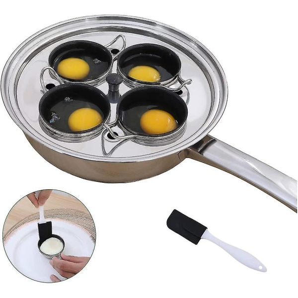 4 Cups Egg Poacher Pan - Stainless Steel Poached Egg Cooker  Induction Cooktop Egg Poachers Cookware Set With 4 Nonstick Large Silicone Egg Poacher Cu